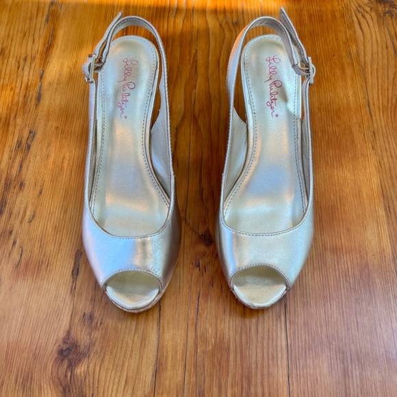 Lilly Pulitzer Gigi Wedge Sandals Women's Gold Metallic Size‎ 8 EUC - Picture 4 of 15